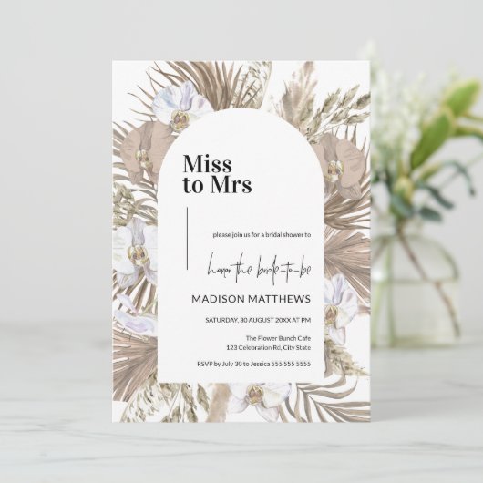 ピンクボホフローラ恋しく思アーチからミセスブライダルシャワー  招待状 (スタンド正面)