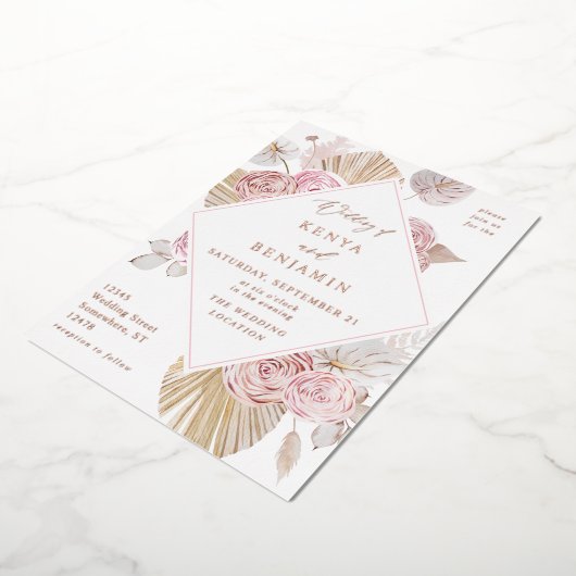 ピンクボホフローラ結婚式招待状箔 箔招待状 (回転した状態)