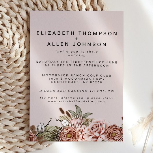 ピンクボホヘミアンコテージコーエンチャント結婚ーズ 招待状