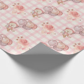 ピンクボホベアバルーンギンガムフローラ ラッピングペーパー (角)