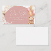 ピンクボホベアバルーンベビーシャワーおむつラッフル エンクロージャーカード (正面/裏面)