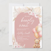 ピンクボホベアバルーンベビーシャワー 招待状 (正面)