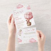 ピンクボホホットエアバルーンテディベア赤ちゃんシャワー オールインワン招待状 (貼ってはがせる)