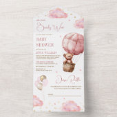 ピンクボホホットエアバルーンテディベア赤ちゃんシャワー オールインワン招待状 (内側)