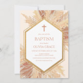 ピンクボホボヘミアンフローラフラワーフレームバプテスマ 招待状 (正面)