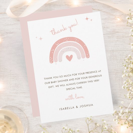 ピンクボホレインボーウォーターカラースターガールベビーシャワー サンキューカード