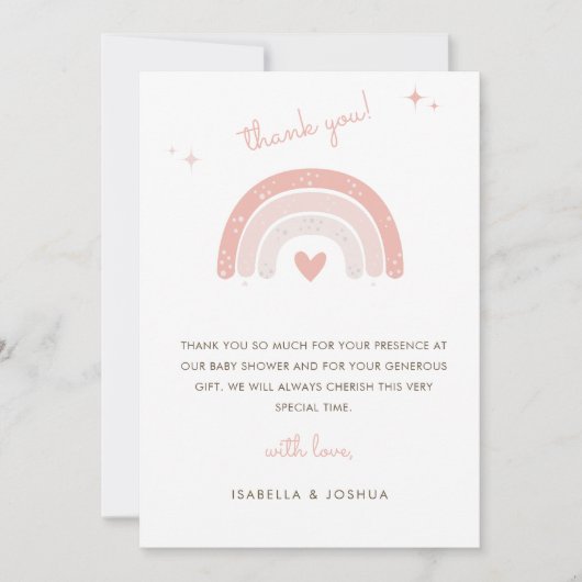 ピンクボホレインボーウォーターカラースターガールベビーシャワー サンキューカード (正面)