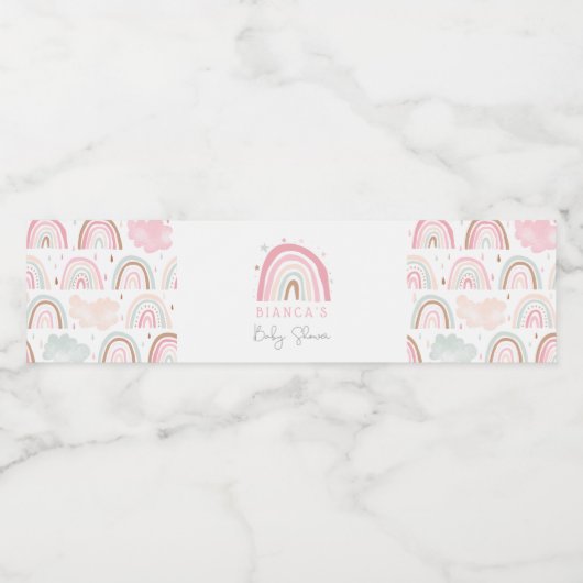 ピンクボホレインボーガールベビーシャワー ペットボトルラベル (シングルラベル)