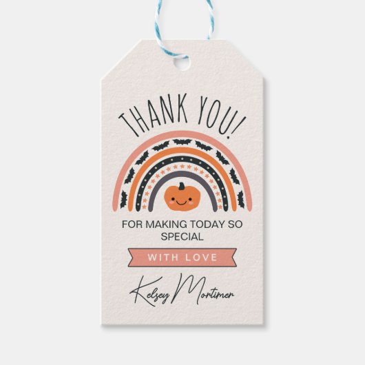 ピンクボホレインボーハロウィーンベビーシャワーありがとう ギフトタグ (正面)