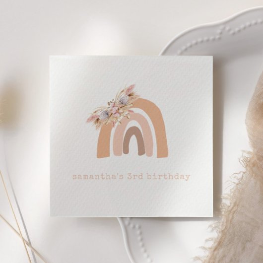 ピンクボホレインボーパンパスグラスバースデーパーティー スタンダードカクテルナプキン