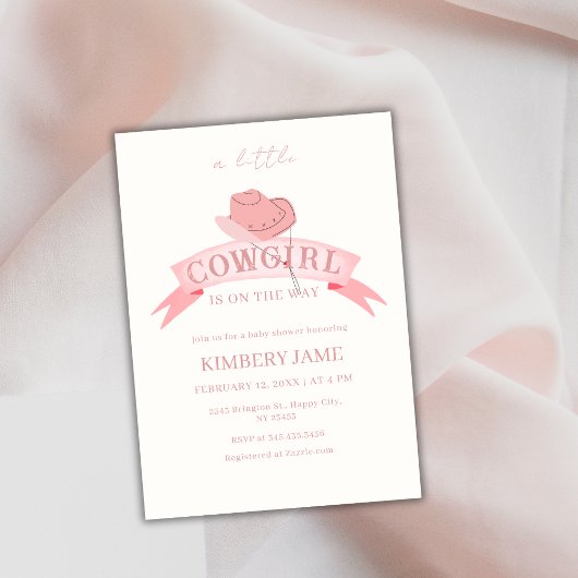 ピンクボホワイルドウェスト女性のカーボーイハットベイビーシャワー 招待状