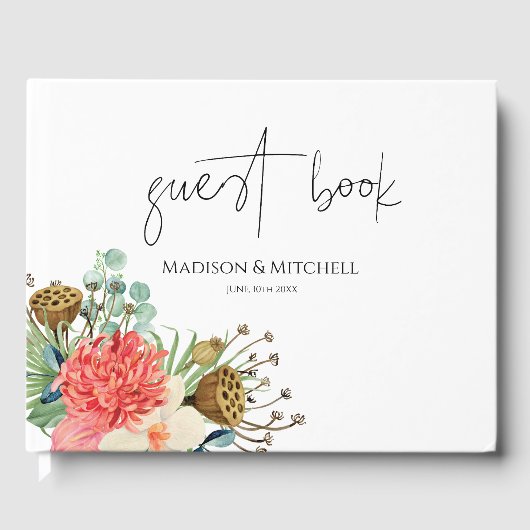 ピンクボホワイルドフラワーウォーターカラーブーケ結婚ーズ ゲストブック (正面)