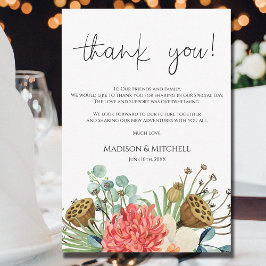 ピンクボホワイルドフラワーウォーターカラーブーケ結婚ーズ サンキューカード