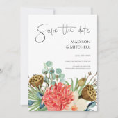 ピンクボホワイルドフラワーウォーターカラーブーケ結婚ーズ セーブザデート (正面)