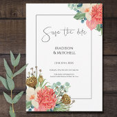 ピンクボホワイルドフラワーウォーターカラーブーケ結婚ーズ セーブザデート