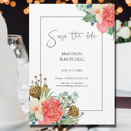 ピンクボホワイルドフラワーウォーターカラーブーケ結婚ーズ セーブザデート