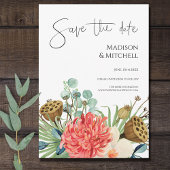 ピンクボホワイルドフラワーウォーターカラーブーケ結婚ーズ セーブザデート