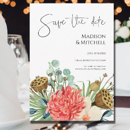 ピンクボホワイルドフラワーウォーターカラーブーケ結婚ーズ セーブザデート