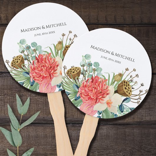 ピンクボホワイルドフラワーウォーターカラーブーケ結婚ーズ ハンドファン