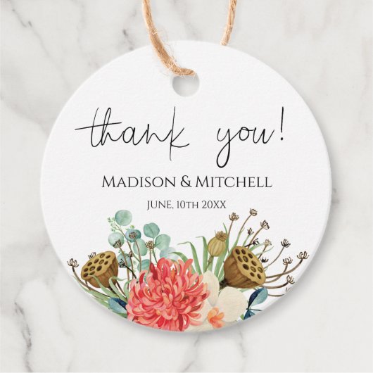 ピンクボホワイルドフラワーウォーターカラーブーケ結婚ーズ フェイバータグ (正面)