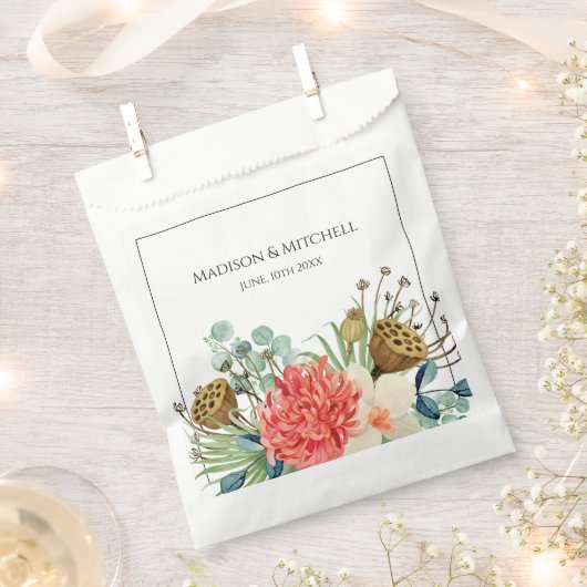 ピンクボホワイルドフラワーウォーターカラーブーケ結婚ーズ フェイバーバッグ (クリップ留めされた状態)