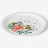 ピンクボホワイルドフラワーウォーターカラーブーケ結婚ーズ ペーパープレート (アングル)