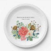 ピンクボホワイルドフラワーウォーターカラーブーケ結婚ーズ ペーパープレート (正面)