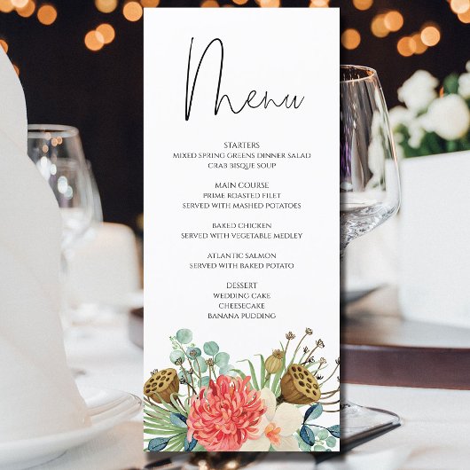 ピンクボホワイルドフラワーウォーターカラーブーケ結婚ーズ メニュー