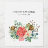 ピンクボホワイルドフラワーウォーターカラーブーケ結婚ーズ ワインラベル (シングルラベル)