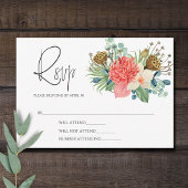 ピンクボホワイルドフラワーウォーターカラーブーケ結婚ーズ 出欠カード