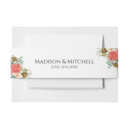 ピンクボホワイルドフラワーウォーターカラーブーケ結婚ーズ 招待状ベリーバンド