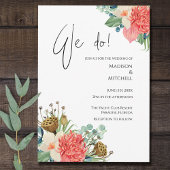 ピンクボホワイルドフラワーウォーターカラーブーケ結婚ーズ 招待状