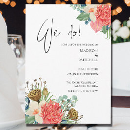 ピンクボホワイルドフラワーウォーターカラーブーケ結婚ーズ 招待状