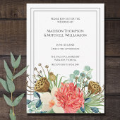 ピンクボホワイルドフラワーウォーターカラーブーケ結婚ーズ 招待状