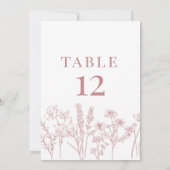 ピンクボホワイルドフラワーテーブルカード番号 招待状 (裏面)