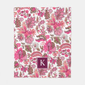 ピンクボホヴィンテージフローラモノグラム フリースブランケット (正面)