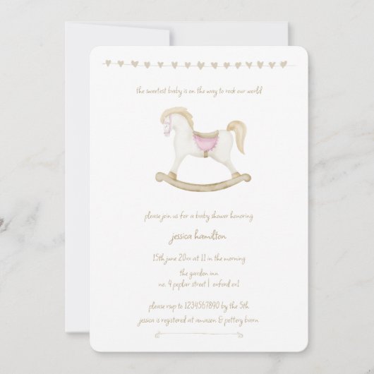 ピンクボホヴィンテージロッキングホースカウボーイ赤ちゃんシャワー 招待状 (正面)