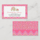 ピンクボホーエレファント&シェブロンベビーギフトレジストリ エンクロージャーカード (正面/裏面)