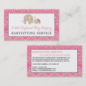 ピンクボホーエレファント、ベビーシッター、デイケア、子供部屋 名刺 (正面/裏面)