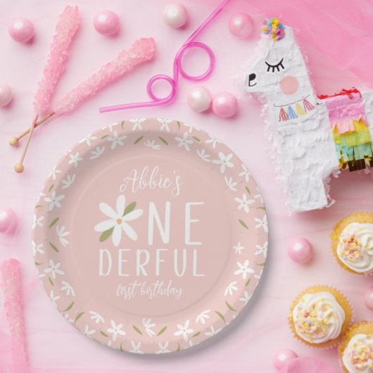 ピンクボホーオンダーフルファースト誕生日プレート ペーパープレート (パーティー)