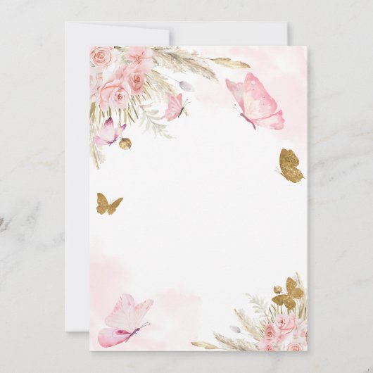 ピンクボホーバタフライキスと誕生日の願い 招待状 (裏面)