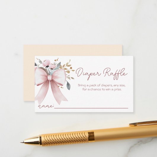 ピンクボホーボーガールベビーシャワーおむつラッフル エンクロージャーカード (正面/裏面インサイチュ)