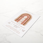 ピンクボホーレインボーベビーシャワーバラ金ゴールド 箔招待状 (回転した状態)