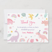 ピンクボホー恐竜誕生日ありがとう サンキューカード (正面)