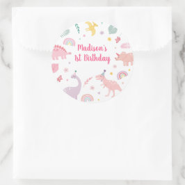 ピンクボホー恐竜誕生日 ラウンドシール