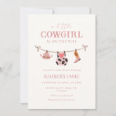 ピンクボホ女性のカーボーイ物干しベビーシャワー 招待状 (正面)