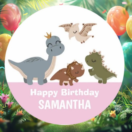 ピンクボホ恐竜の誕生日パーティー ラウンドシール