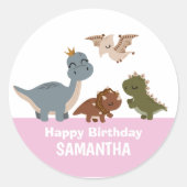 ピンクボホ恐竜の誕生日パーティー ラウンドシール (正面)