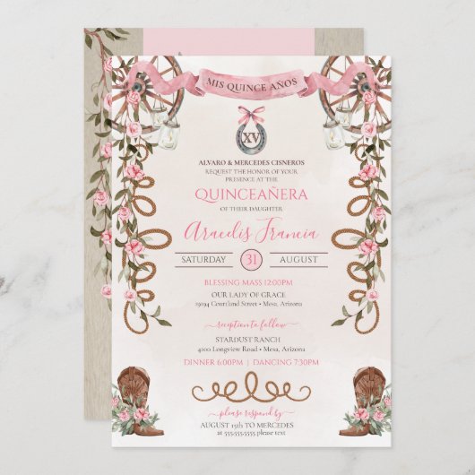 ピンクボホ素朴ウエスタンチャラキンセアニェラ 招待状 (正面/裏面)