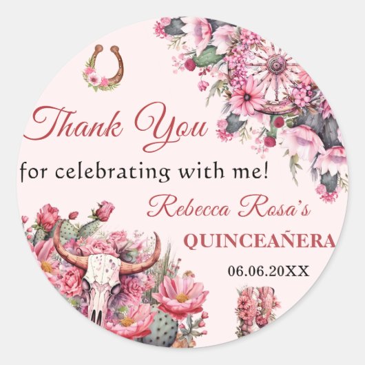 ピンクボホ素朴ウエスタンチャラテーマキンセアニェラ ラウンドシール (正面)